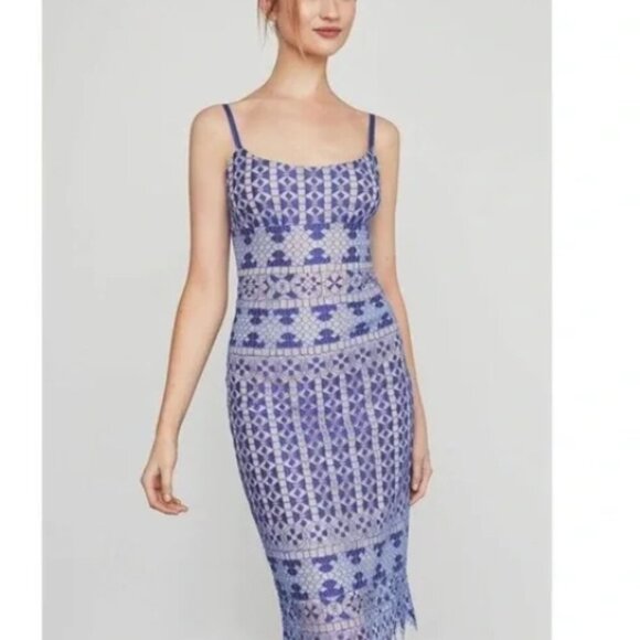 BCBGMaxAzria Blue Nude Alers Lace Midi Dress Size 10 - Picture 2 of 14